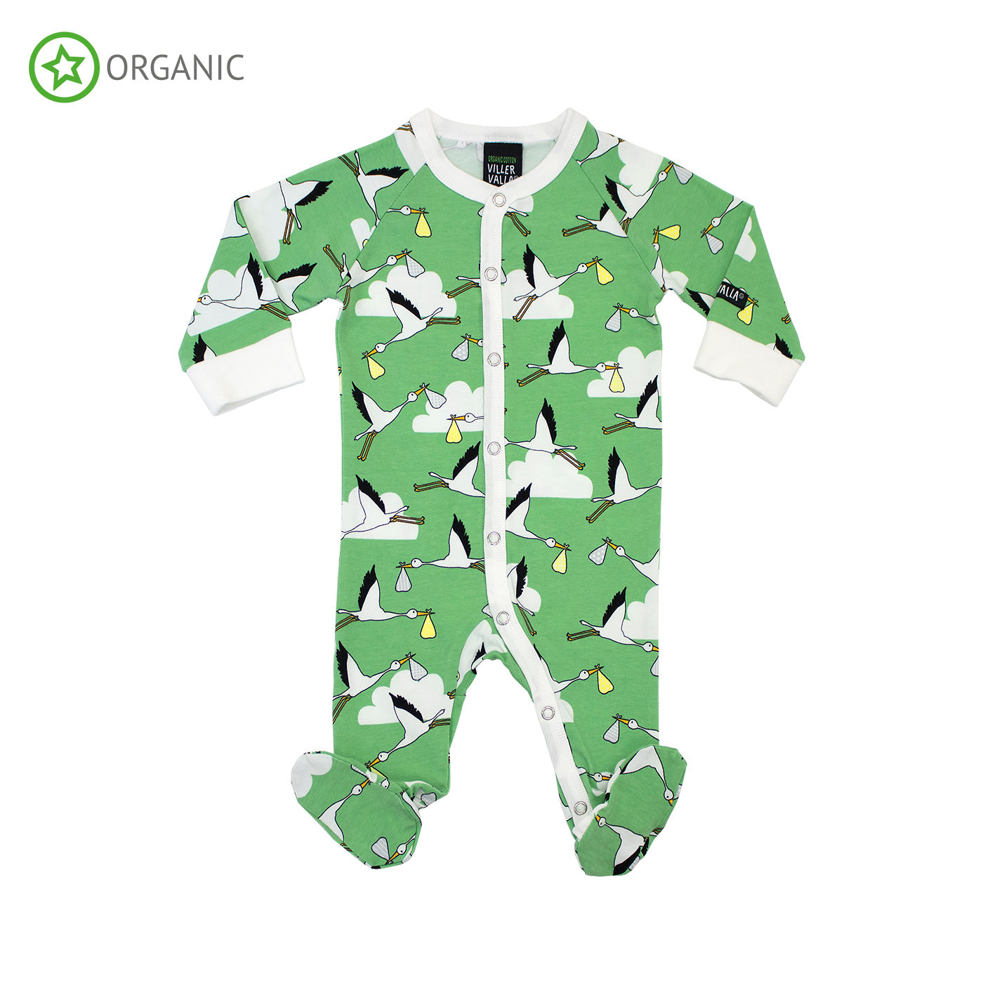 Villervalla - All-In-One with feet - Meadow Green Storks ** LAST SIZE  80cm