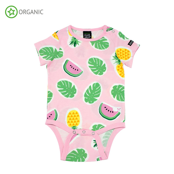 PRICE DROP * Villervalla - S/S Bodysuit - Tropical Fruits - Light Azalea