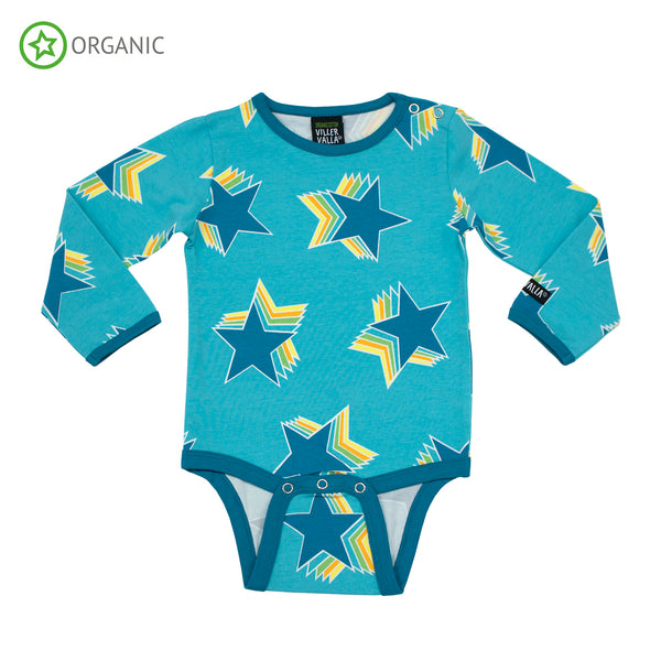 PRICE DROP * Villervalla - Stars - L/S Bodysuit - Riviera Blue ** LAST SZ 92cm