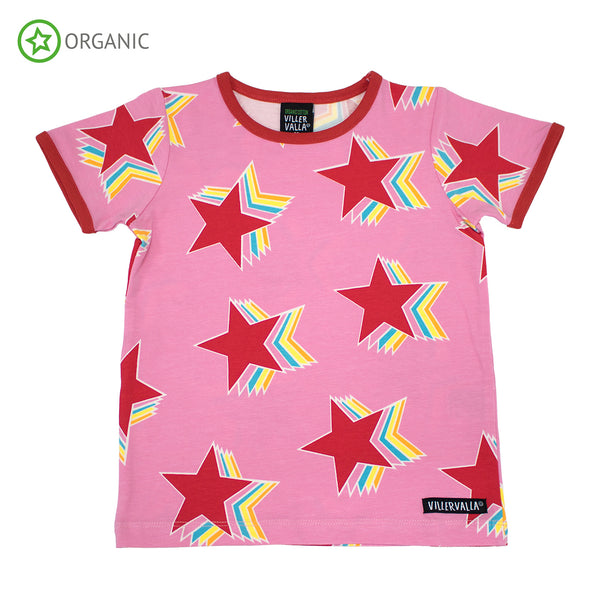 Villervalla - Stars - S/S tee - Azalea Pink ** LAST SIZE 86cm