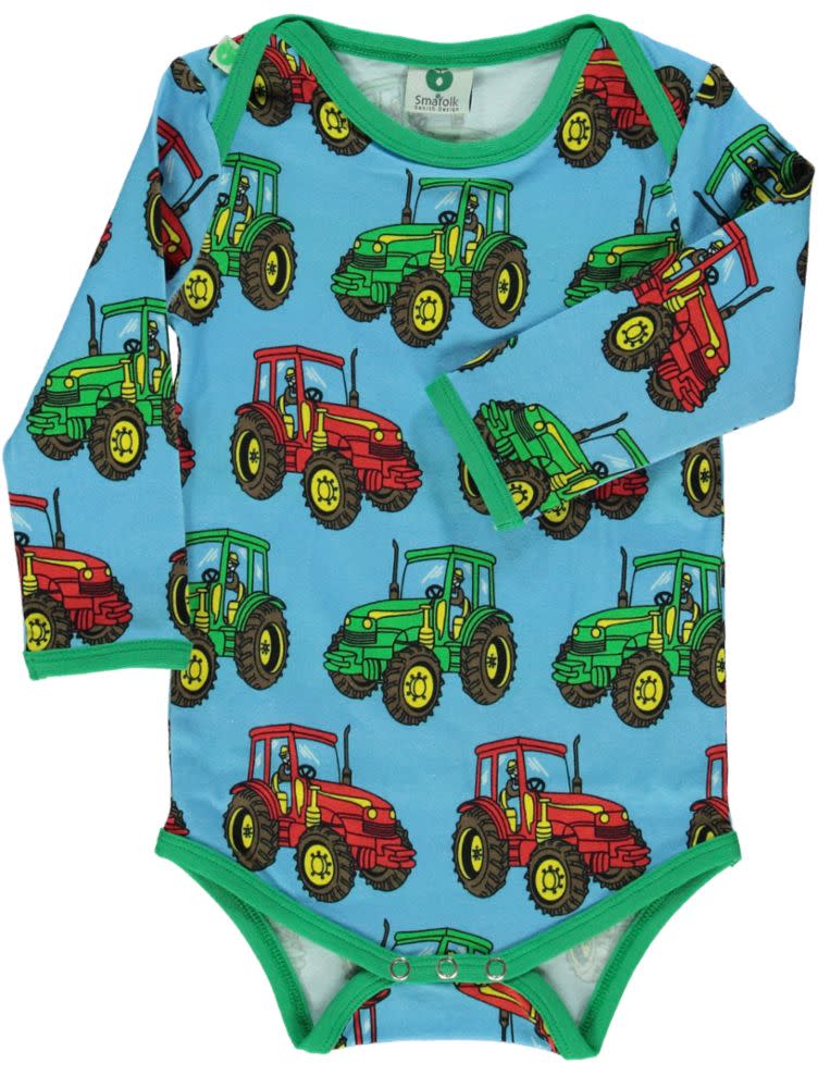 Smafolk - LS Bodysuit - Tractor - Blue with green trim