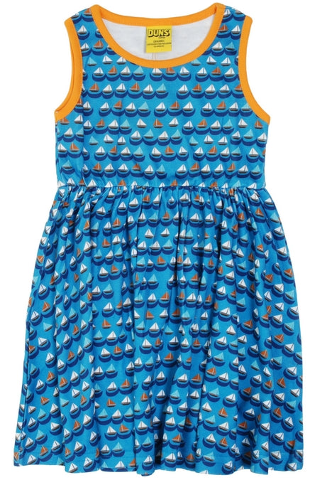 Duns Sweden Sleeveless Dress with Gathered Skirt - Sailing Boats - Blue ** LAST ONE sz 80cm