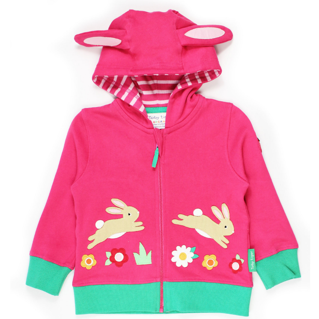 Toby Tiger - Organic Leaping Bunny Applique Hoodie