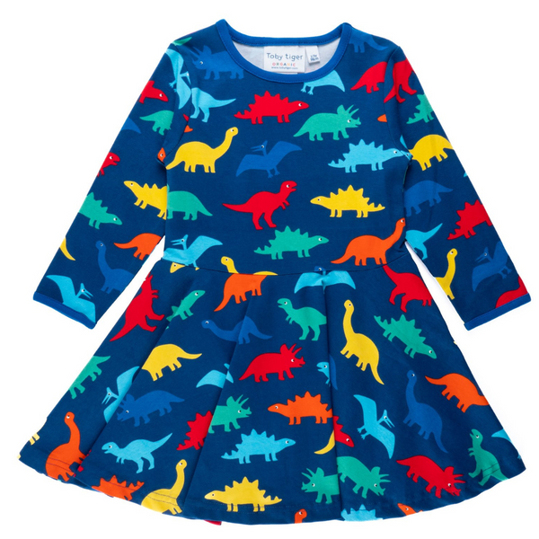 Toby Tiger - LS Skater Dress - Organic Rainbow Dinosaur