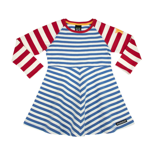 Villervalla - LS Half Circle Dress - Stripes - Tango/Water