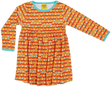 PRICE DROP * Duns Sweden LS Dress with Gathered Skirt - Sailing Boats - Orange