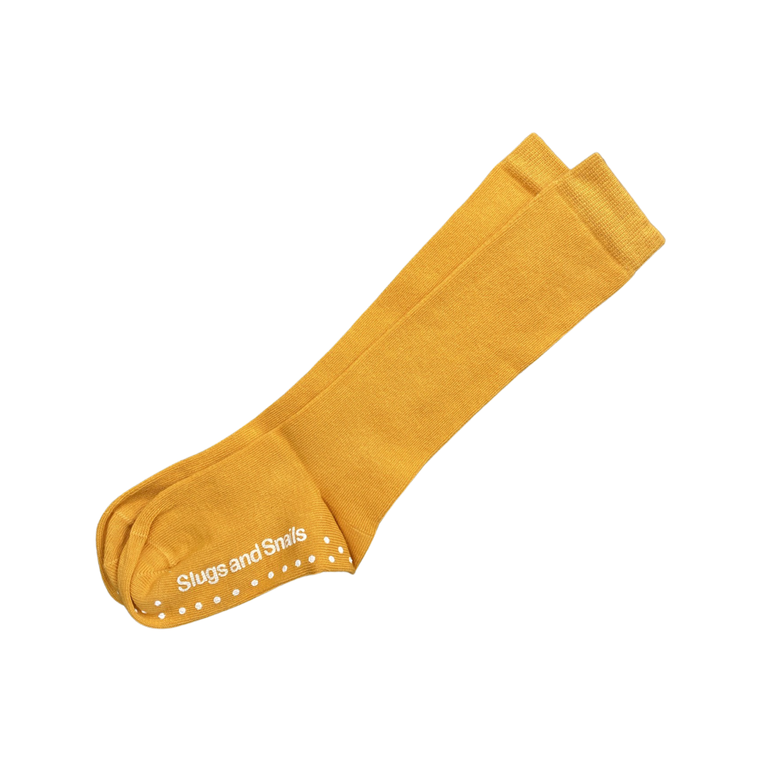 Slugs & Snails - Children's Knee Socks - Block Colour - Mustard