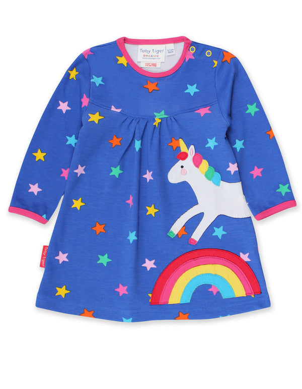 Toby Tiger - LS Tee Shirt Dress - Rainbow Unicorn Applique