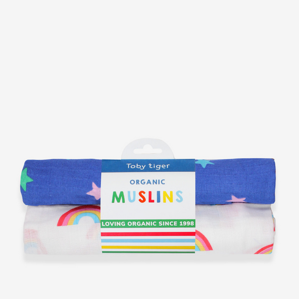 Toby Tiger - Muslins - Multi Star and Rainbow - 2 pack
